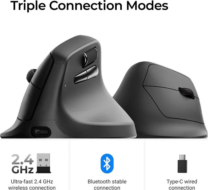 Keychron M5 (M5-A29) Wireless Ergonomic Vertical Mouse 1K Polling Rate Black — εικόνα 5