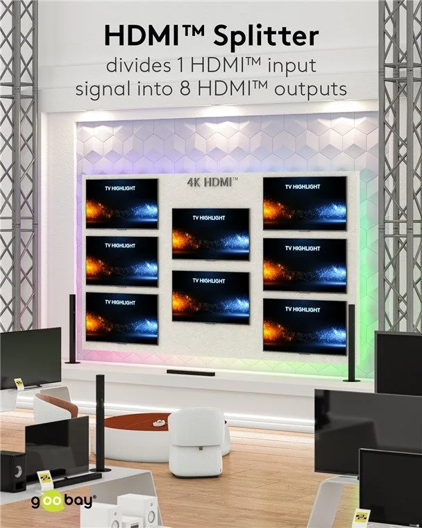 GOOBAY HDMI splitter 58484, 8 σε 1, 4K/60Hz, μαύρο — εικόνα 3