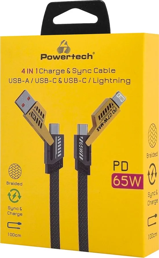 POWERTECH καλώδιο USB-C/USB σε USB-C/Lightning PTR-0164, 65W, 480Mbps, 1m, μαύρο — εικόνα 5