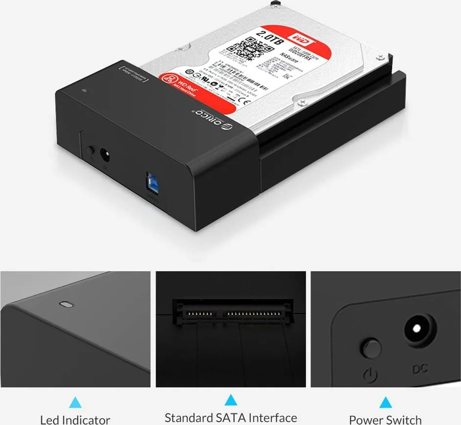 ORICO docking station για 2.5" ή 3.5" SATA HDD/SSD 6518US3-V2, 5Gbps, μαύρο — εικόνα 4