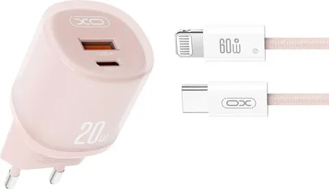 XO L144 φορτιστής 20W, 2 ΘΥΡΕΣ, με καλώδιο Lightning, ροζ