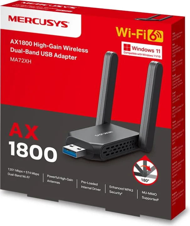 MERCUSYS ασύρματος USB αντάπτορας δικτύου MA72XH, AX1800, Dual Band, V.1.0 — εικόνα 8