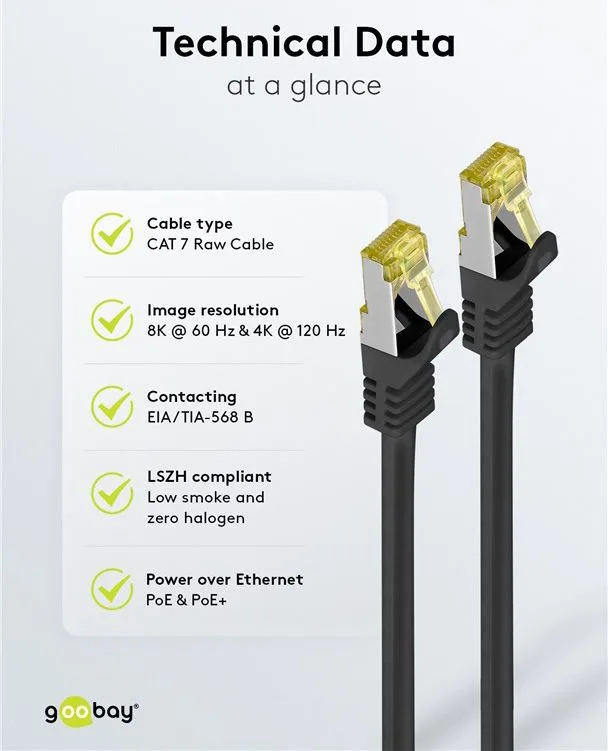 GOOBAY καλώδιο δικτύου 91572, CAT 7 S/FTP, copper, 500MHz, 0.25m, μαύρο — εικόνα 6