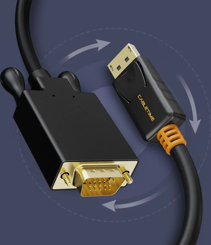 CABLETIME καλώδιο DisplayPort σε VGA CT-AV585-04G, 1080p, 1.8m, μαύρο — εικόνα 2