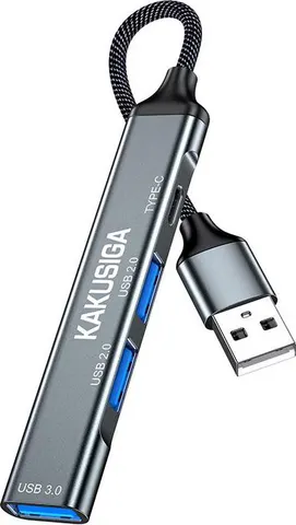 KAKUSIGA USB hub KSC-1416, 4x θυρών, USB 3.0, 5Gbps, USB σύνδεση, γκρι