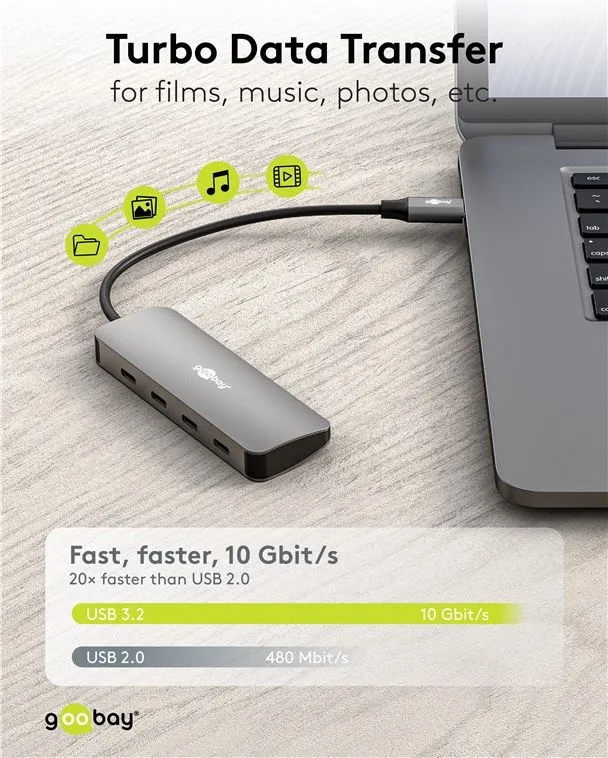 GOOBAY USB hub 76565, 4x θυρών, USB 3.2, 10Gbps, USB-C σύνδεση, γκρι — εικόνα 3