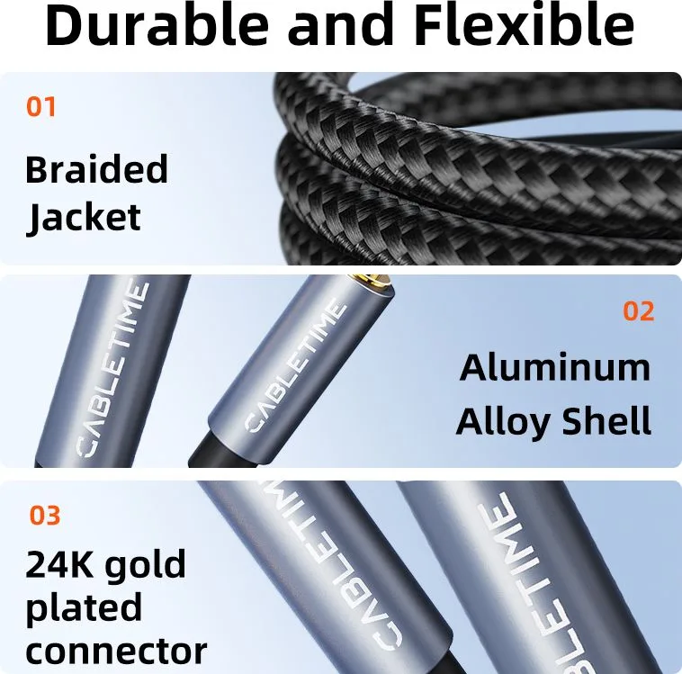 CABLETIME καλώδιο ήχου 3.5mm σε 6.35mm CT-AV321-H11G, 1m, μαύρο — εικόνα 3