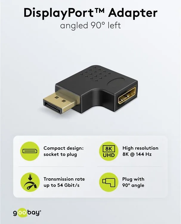 GOOBAY αντάπτορας DisplayPort 77131, 8K/144Hz, γωνιακός, μαύρος — εικόνα 3