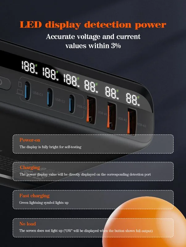 LDNIO σταθμός φόρτισης A6140C, 3x USB-C/3x USB, 140W, PD/QC, GaN, μαύρος — εικόνα 6