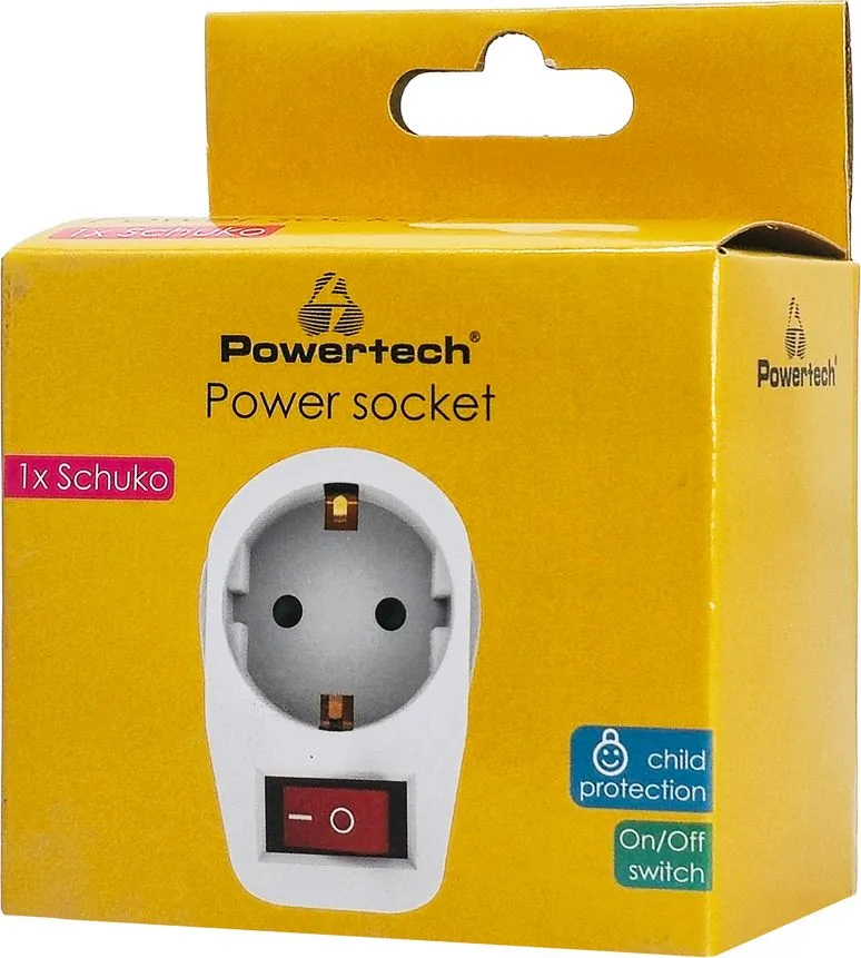 POWERTECH αντάπτορας ρεύματος PT-811, 1x schuko, 16A, λευκός — εικόνα 2