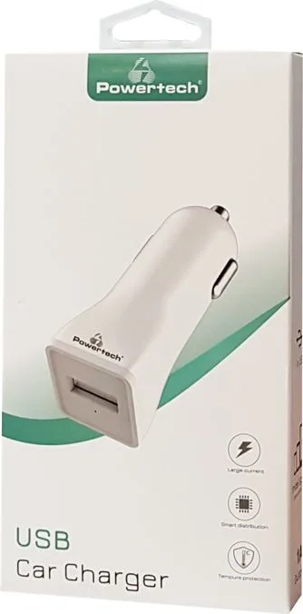 POWERTECH φορτιστής αυτοκινήτου PT-762, USB, 1A, λευκός — εικόνα 2