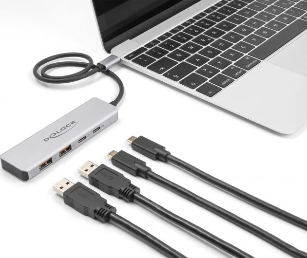 DELOCK USB hub 64230, 4x θυρών, 10Gbps, USB-C σύνδεση, γκρι — εικόνα 2