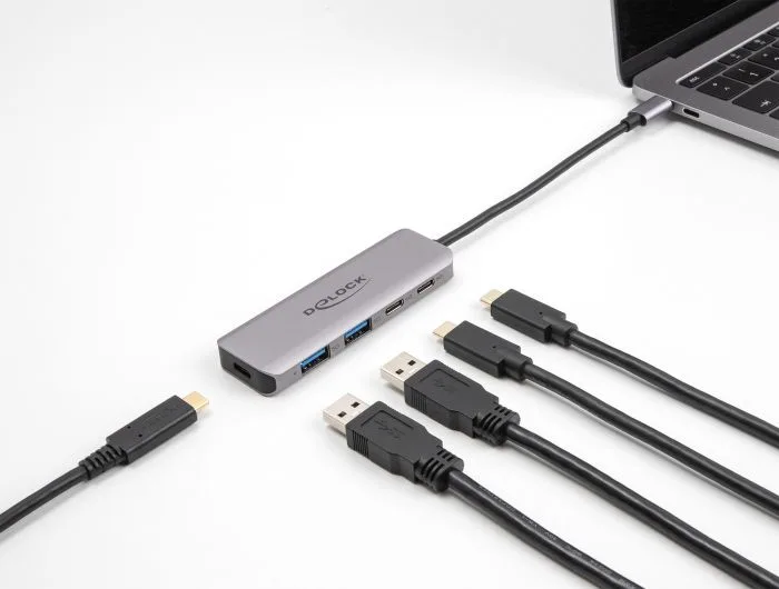 DELOCK USB hub 64239, 4x θυρών, 5Gbps, USB-C σύνδεση, γκρι — εικόνα 2