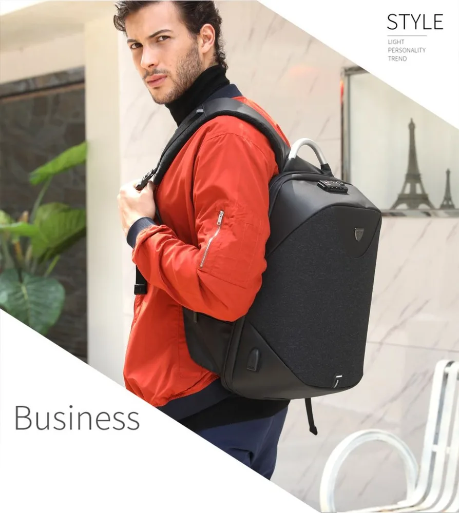 ARCTIC HUNTER τσάντα πλάτης B00208 με θήκη laptop 15.6", λουκέτο TSA, 24L, γκρι — εικόνα 3