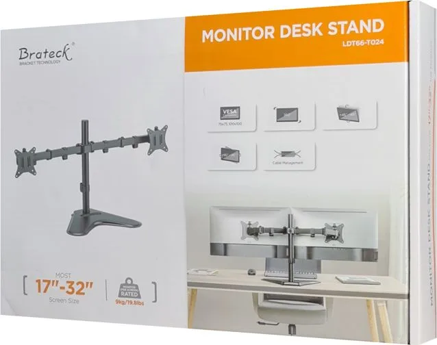 BRATECK βάση γραφείου για 2x οθόνες LDT66-T024, 17-32", έως 9kg — εικόνα 6