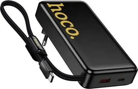 HOCO Q45 Worrier, Powerbank και φορτιστής τοίχου, 10000MAh, με ΕΝΣΩΜΑΤΩΜΕΝΟ καλώδιο Type-C, μαύρο