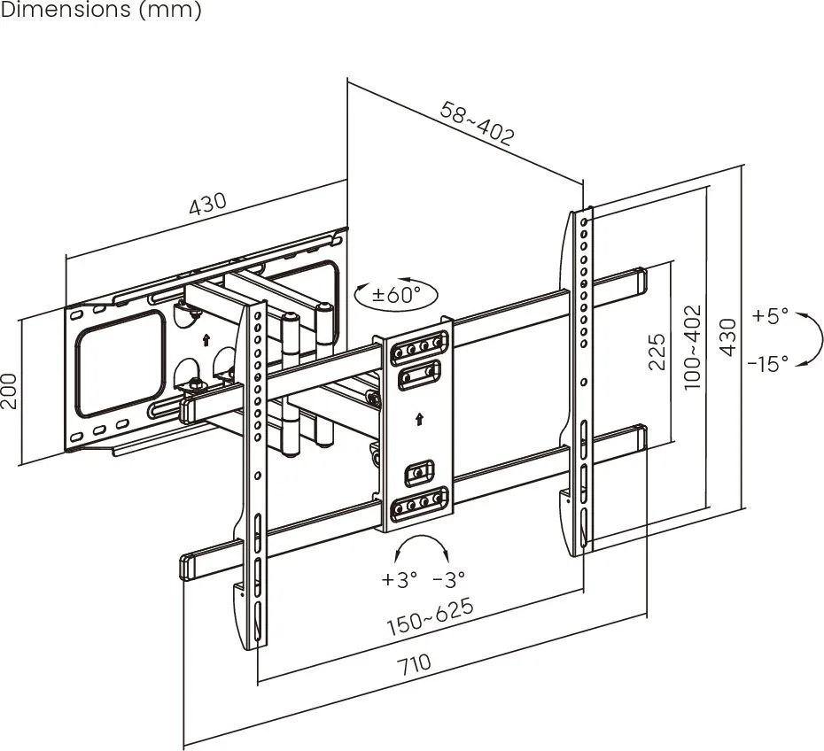 BRATECK επιτοίχια βάση τηλεόρασης LPA69-466W, 37-86", έως 60kg, full motion, weatherproof — εικόνα 7