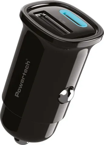 POWERTECH φορτιστής αυτοκινήτου PT-1538, USB & USB-C, 30W, μαύρος
