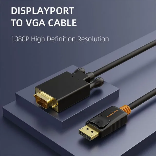 CABLETIME καλώδιο DisplayPort σε VGA CT-04G, 1080p, 3m, μαύρο — εικόνα 4