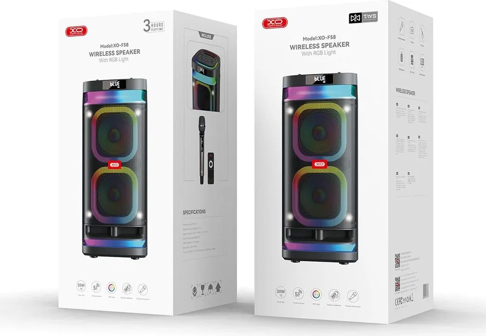 XO F58 Shine φορητό ηχείο Bluetooth, RGB, 40W, τηλεχειριστήριο, μικρόφωνο, μαύρο — εικόνα 2