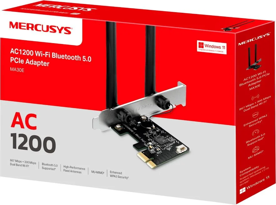 MERCUSYS κάρτα δικτύου WiFi & Bluetooth MA30E, AC1200, PCIe, Ver 1.0 — εικόνα 8