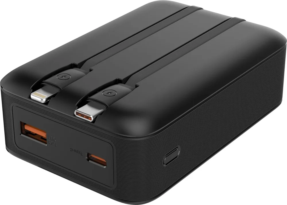 POWERTECH power bank PT-1504 με καλώδια & οθόνη, 20000mah, 22.5W, μαύρο — εικόνα 2