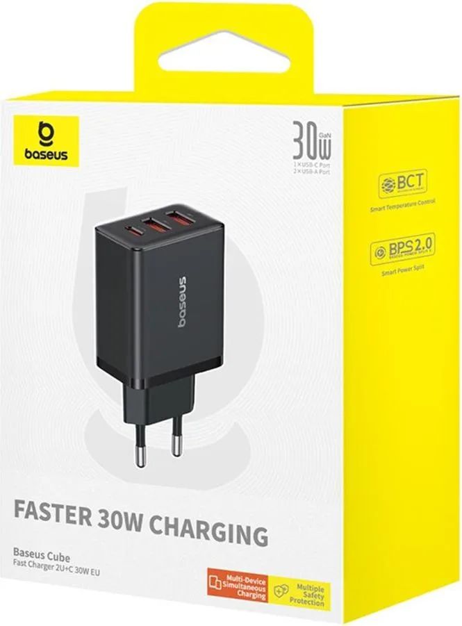 BASEUS Cube, φορτιστής ΓΡΗΓΟΡΗΣ φόρτισης, 3 ΘΥΡΕΣ, 30W, ΜΑΥΡΟΣ — εικόνα 3