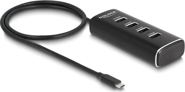DELOCK USB hub 64233 με διακόπτες, 4 θυρών, 10Gbps, USB-C σύνδεση, μαύρο — εικόνα 3