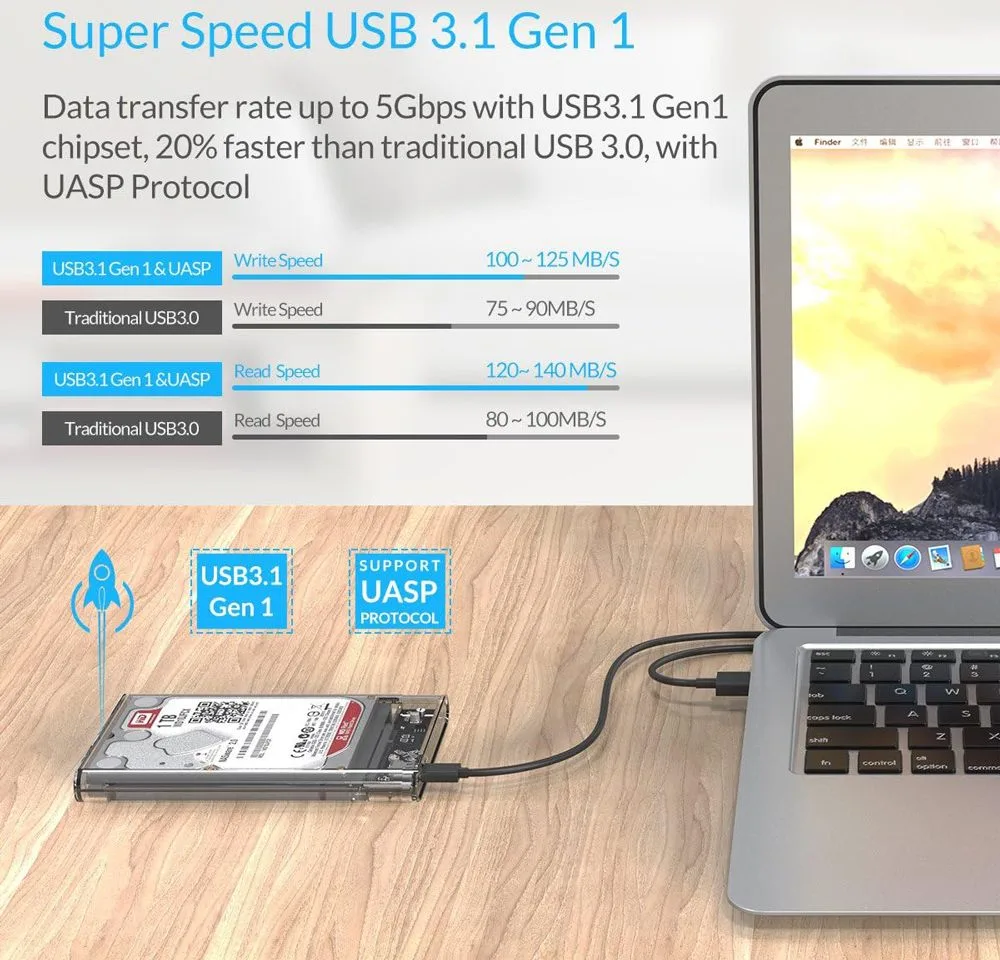 ORICO θήκη για 2.5" SATA HDD/SSD 2139C3, 5Gbps, διάφανη — εικόνα 3