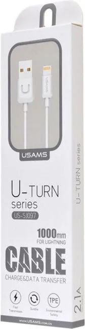 USAMS καλώδιο Lightning σε USB US-SJ097, 2.1A, 1m, λευκό — εικόνα 2