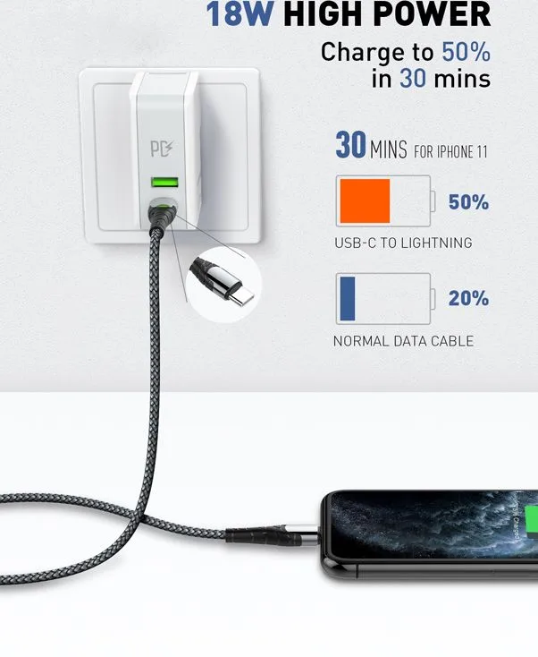 LDNIO καλώδιο Lightning σε USB-C LC112, 30W PD, 2m, γκρι — εικόνα 2