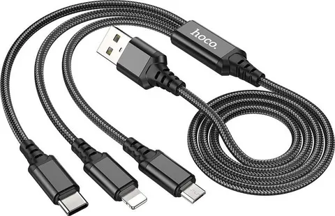 HOCO X76 3 ΣΕ 1 καλώδιο φόρτισης, Lightning, Typec, Microusb, μαύρο