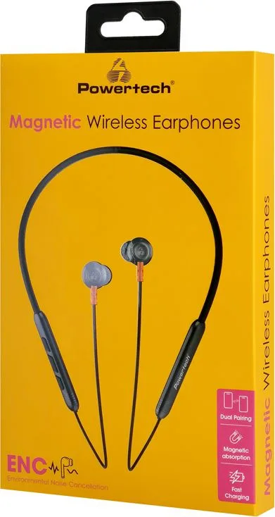 POWERTECH earphones PT-1228 με μαγνήτη, Bluetooth ENC 10mm 180mAh, μαύρα — εικόνα 5