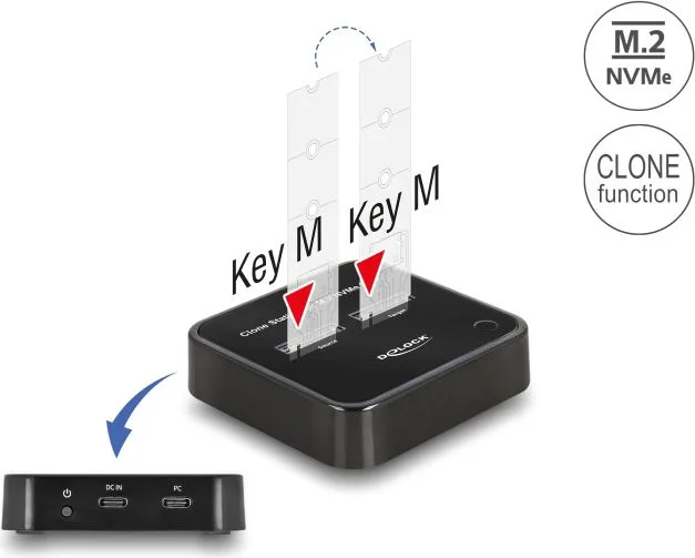 DELOCK docking station για M.2 NVMe SSD 64177, 2 θέσεων, 10Gbps, clone function, μαύρο — εικόνα 2