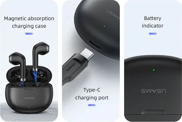USAMS earphones με θήκη φόρτισης US-YO17, True Wireless, Φ13mm, μαύρα — εικόνα 5