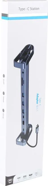 POWERTECH docking station PTR-0152, 10 θυρών, βάση laptop, USB-C, γκρι — εικόνα 7