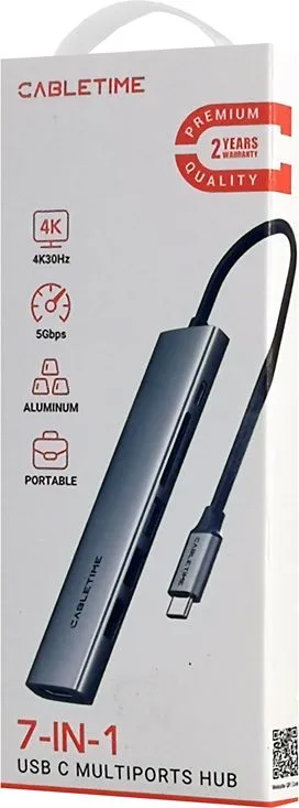 CABLETIME docking station CT-HBP2-AG7, 7 θυρών, USB-C, 4K, 100W, γκρι — εικόνα 9