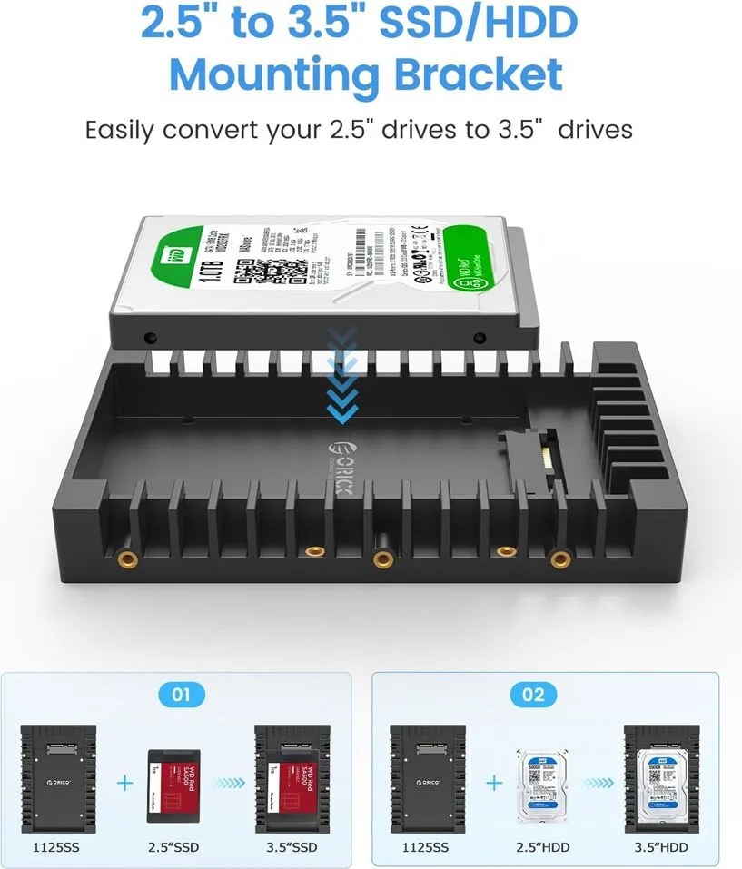 ORICO tray 3.5" για 2.5" HDD/SSD 1125SS-V1, 6Gbps, μαύρο — εικόνα 2