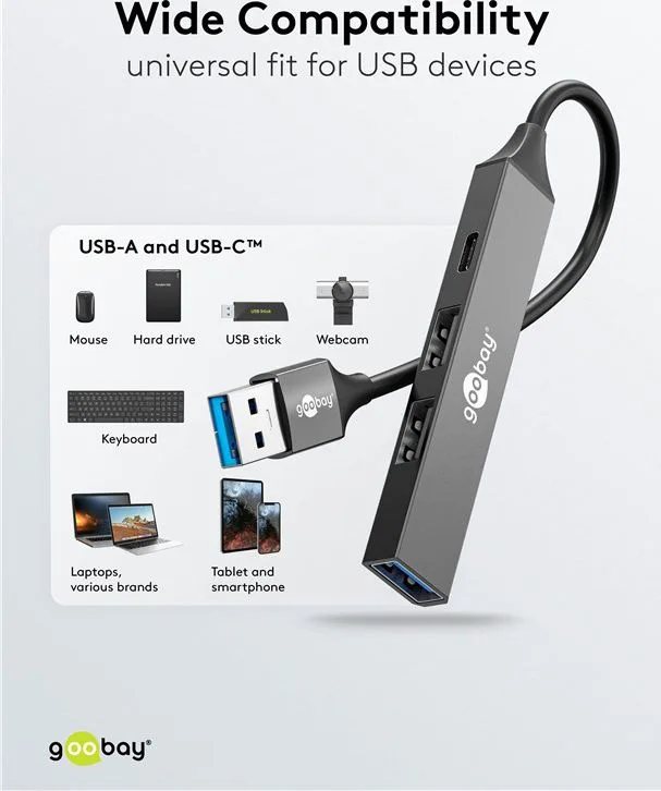 GOOBAY USB hub 74458, 4x θυρών, USB 3.2, 5Gbps, USB σύνδεση, γκρι — εικόνα 4