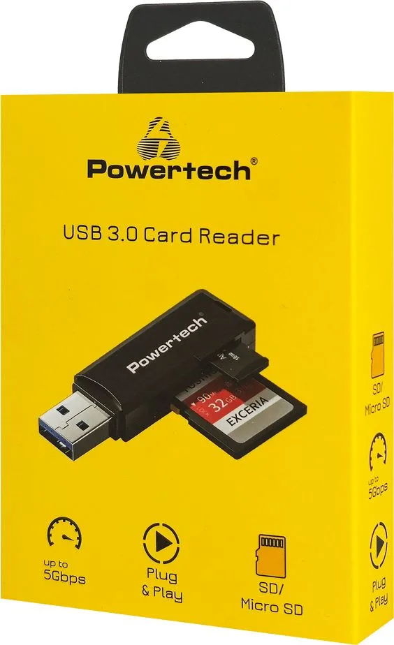 POWERTECH card reader PT-1605 για SD & micro SD, USB 3.0, 5Gbps, μαύρο — εικόνα 4