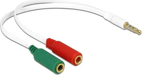 DELOCK καλώδιο 3.5mm 4-pin σε 2x 3.5mm 3-pin θηλυκό 65447, λευκό