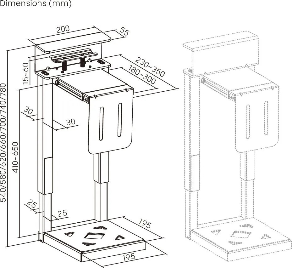 BRATECK βάση γραφείου για PC CPB29-01, universal, μεταλλική, έως 30kg — εικόνα 5