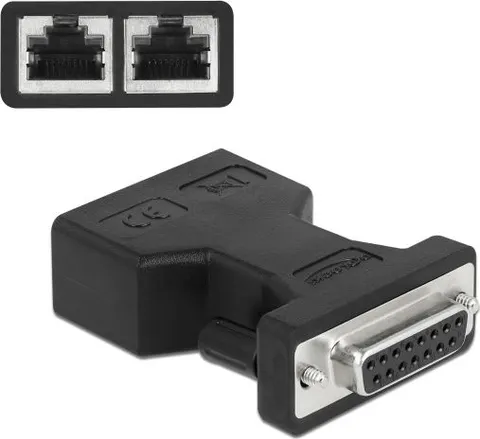 DELOCK αντάπτορας D-Sub 15 Pin σε 2x RJ45 66806, μαύρος