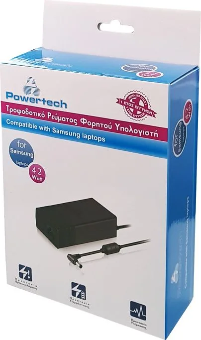 POWERTECH φορτιστής laptop PT-135 για Samsung, 42W, 14V/3A, μαύρος — εικόνα 2