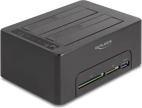 DELOCK docking station για 2.5" ή 3.5" SATA HDD/SSD 64183, 2 θέσεων, με card reader, 5Gbps, clone function, μαύρο