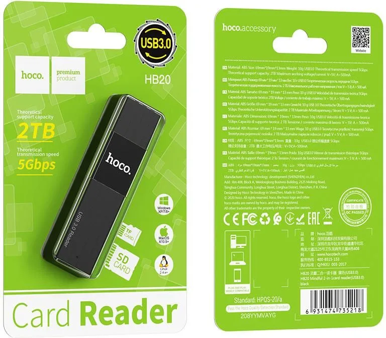 HOCO HB20 Mindful 2-IN-1CARD Reader(USB3.0) — εικόνα 3