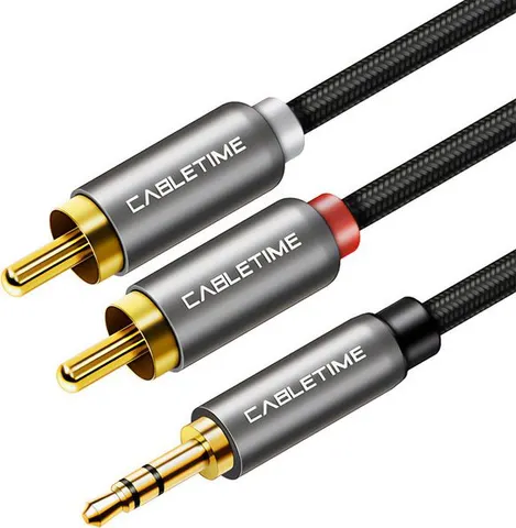 CABLETIME καλώδιο ήχου 3.5mm σε 2x RCA CT-AV314-P12G, 5m, μαύρο