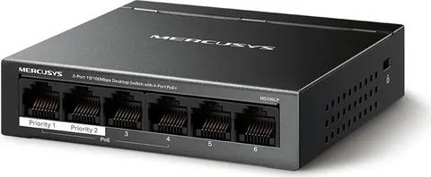 MERCUSYS Desktop Switch MS106LP, 6x 10/100 Mbps, PoE+, Ver. 1.0