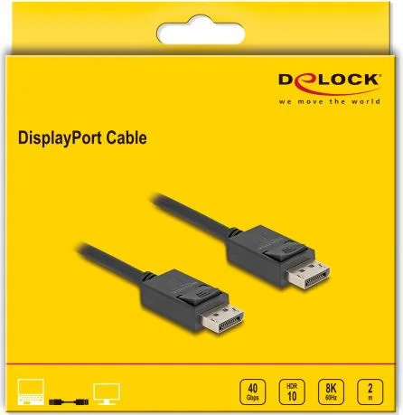 DELOCK καλώδιο DisplayPort 2.1 80493 8K/60Hz 4K/120Hz 40 Gbps, 2m, μαύρο — εικόνα 3