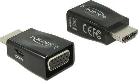 DELOCK αντάπτορας HDMI σε VGA 65902, 1920x1200p/60Hz, μαύρος